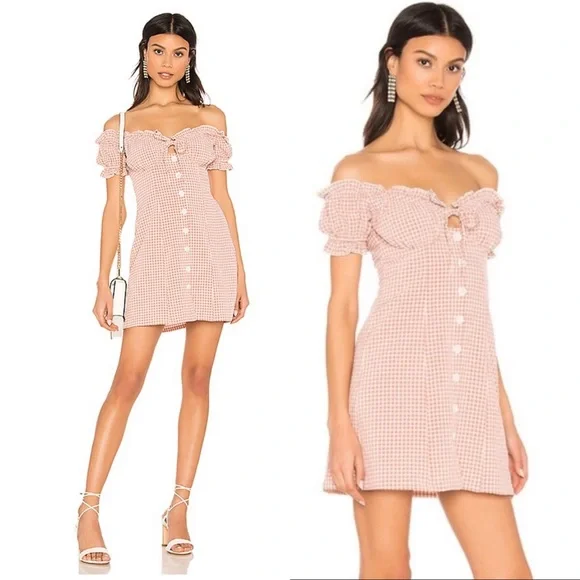 MAJORELLE Golden Gal Mini Dress in Pink Plaid Size Small - Picture 2 of 10